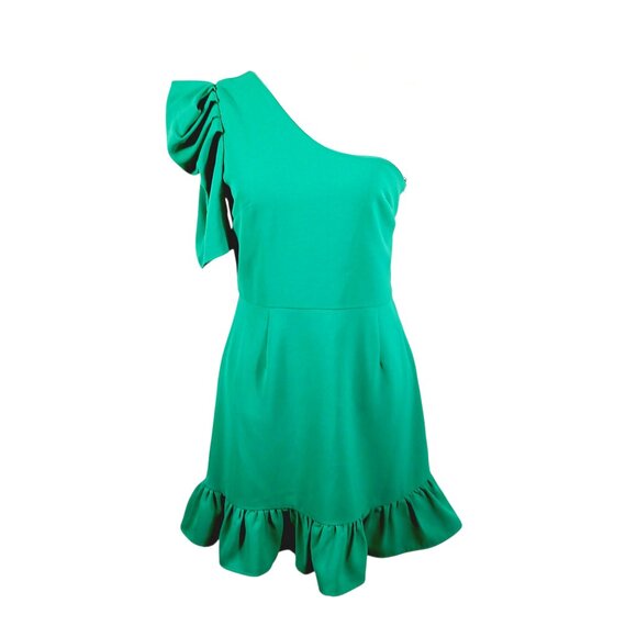 glam Dresses & Skirts - glam, Medium One Shoulder Green Mini Dress, Ruffle Bottom, Party Dress, Cocktail
